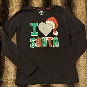 Holiday Time long sleeve graphic t-shirt black I love Santa girls XL 14/16